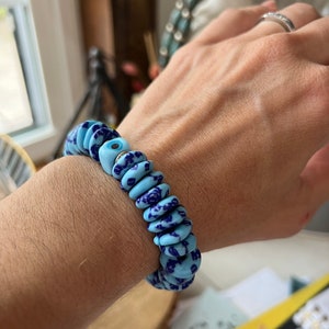 Super Chunky Recycled Glass Disc Beads Single Evil Eye Beaded Bracelet
