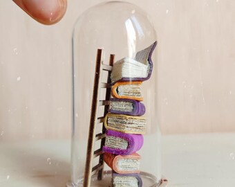 Miniature Book Dome with Ladder – Handmade Literary Curio for Book Lovers | Magical Home Decor