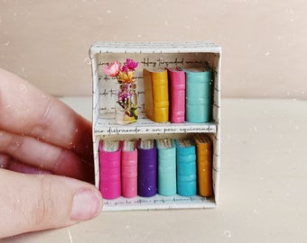Miniature Library with Tiny Books · Handmade Mini Bookshelf · Literary Home Decor · Gift for Book Lovers