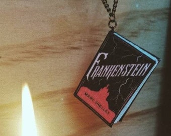 Necklace Frankenstein - Frankenstein jewelry - Frankenstein Pendant mini book - Halloween necklace Franquestein