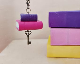 Miniature Book Necklace with Key | Literary Jewelry | Handmade Book Charm | Gift for Book Lovers