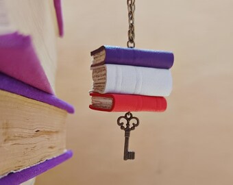Small leather books library pendant jewelry - pendant Leather custom