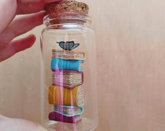 Miniature Books in Glass Bottle | Tiny Library Jar | Handmade Mini Books | Book Lover Gift | Literary Miniature Decor