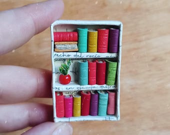 Miniature Bookshelf with Tiny Handbound Books – Openable, Colorful & Handmade