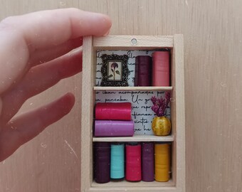 Miniature Wooden Library Box – Handcrafted with Tiny Readable Books