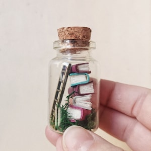 Enchanted Mini Library in a Jar – Handmade Tiny Books with Magical Ladder
