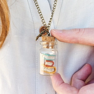 Miniature Book Necklace in Glass Jar – Handmade Tiny Books Pendant – Literary Gift for Book Lovers