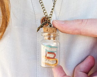 Miniature Book Necklace in Glass Jar – Handmade Tiny Books Pendant – Literary Gift for Book Lovers