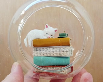 with Butterfly – Glass Dome Curio – Handmade Book Lover Gift - cat lover gift