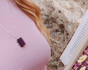 Mini Book Necklace with Key Charm – Tiny Handmade Book Pendant – Literary Jewelry – Book Lover Gift – Magical Miniature Book Charm