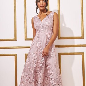 Scalloped Neck Lace Midi Dress Blush Evening Dress Prom - Etsy