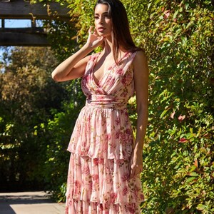 Tiered Chiffon Floral Maxi Peach, Brunch Outfit, Wedding Guest Dress ...