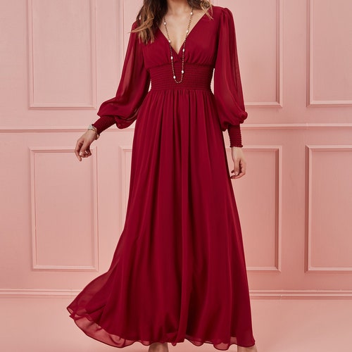 Long Sleeve Maxi With Shirred Elastic 