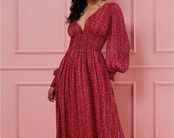 red gown with sleeves