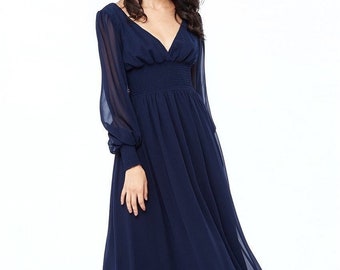 navy chiffon gown
