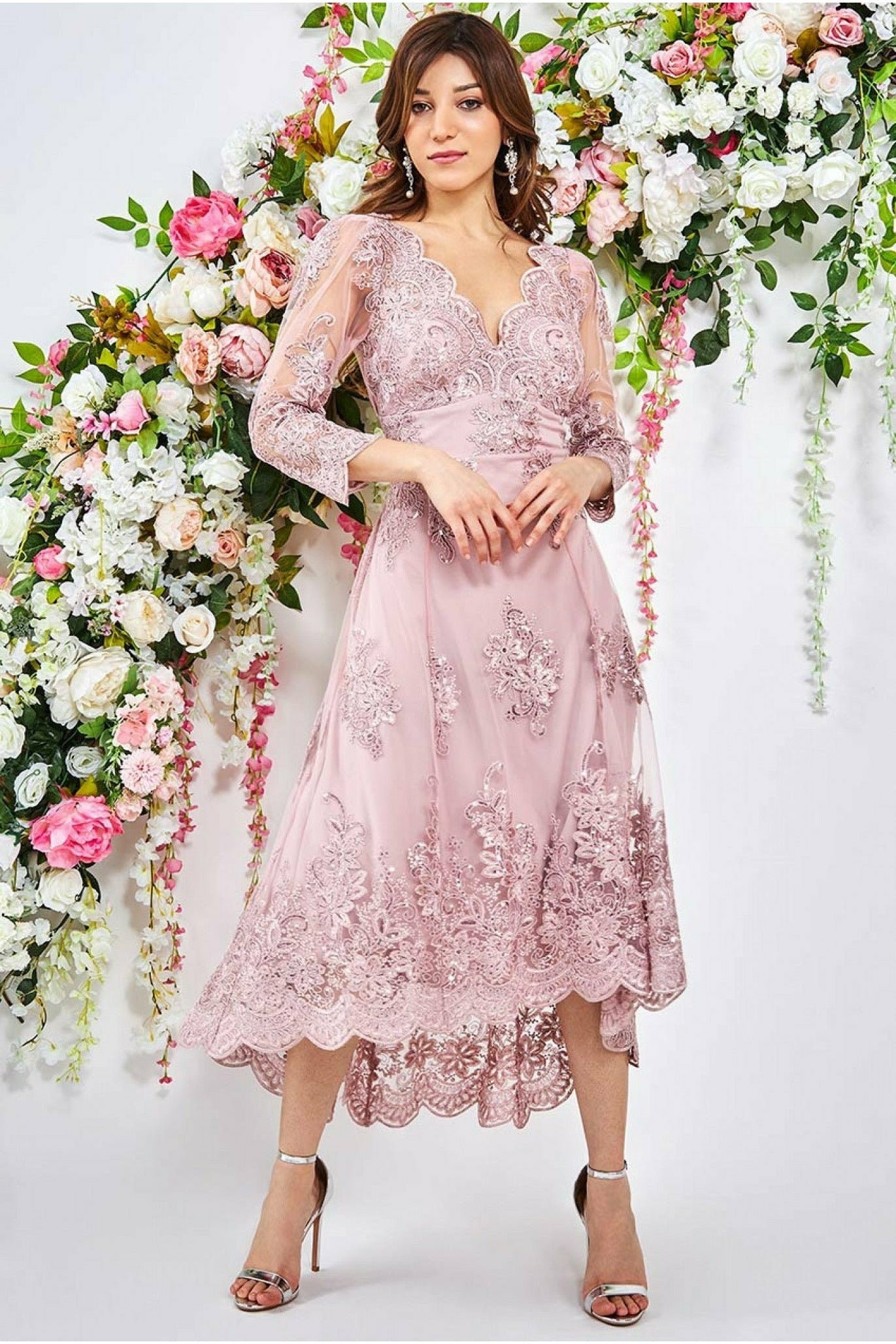 Scalloped Lace High Low Midi Dress Blush Party Dress Etsy UK