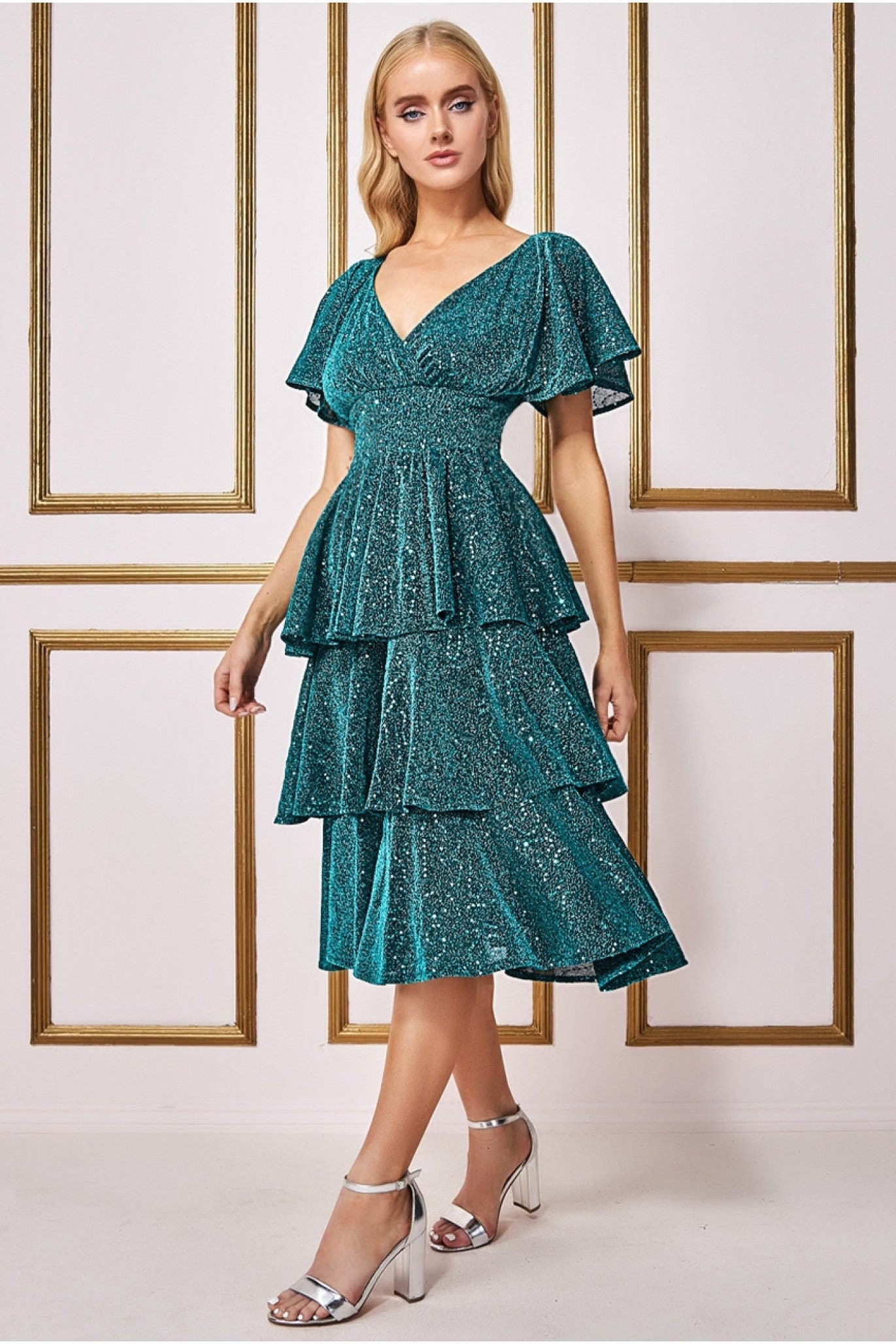 Sequin Lurex Tiered Midi Dress Teal Blue Party Dress - Etsy