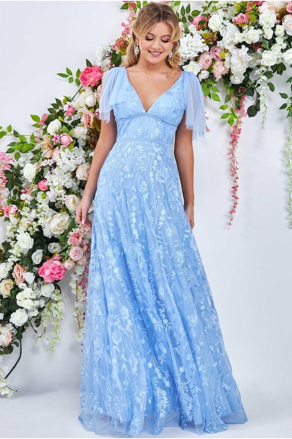 Embroidered Lace Maxi Flutter Sleeves 