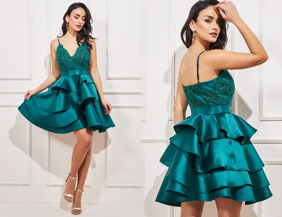 emerald green wedding guest dress