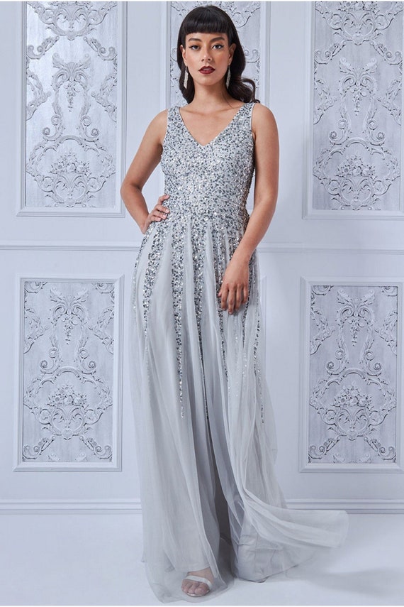Sunray Sequin Maxi Dress Silver Bridesmaid Dress Evening - Etsy