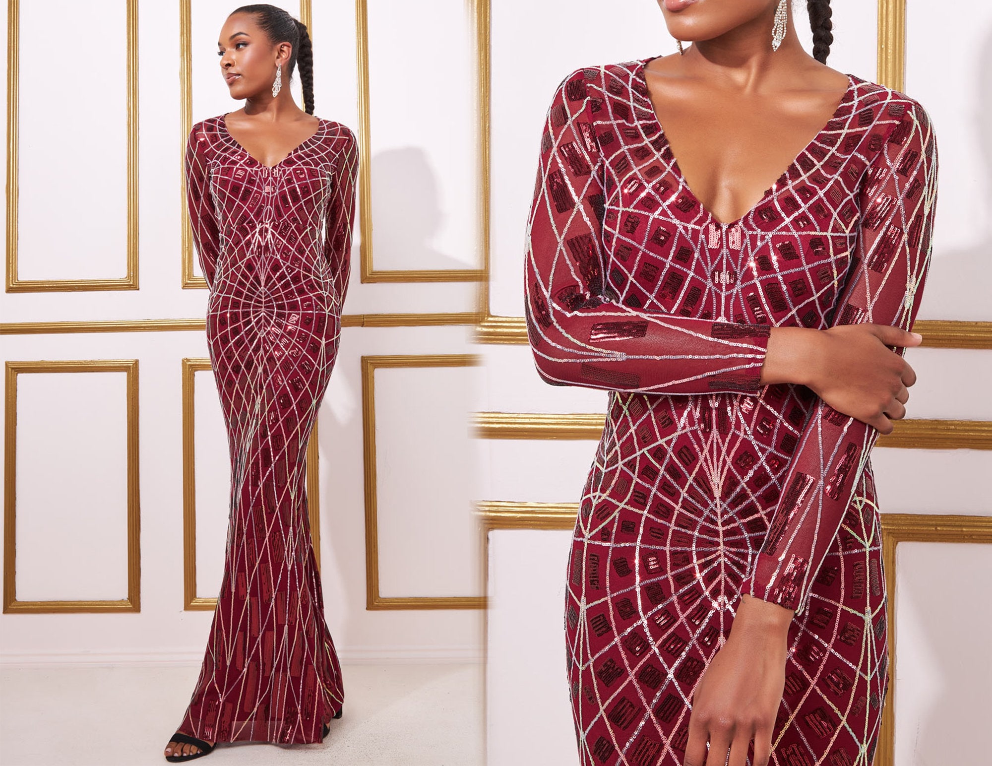 wine long sleeve maxi dress