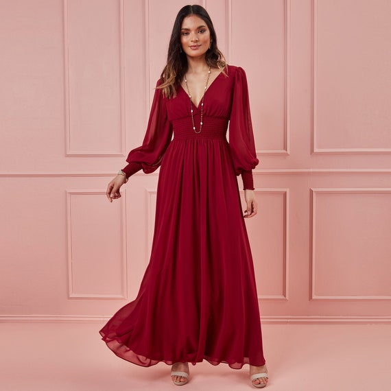 Long Sleeve Maxi With Shirred Elastic 