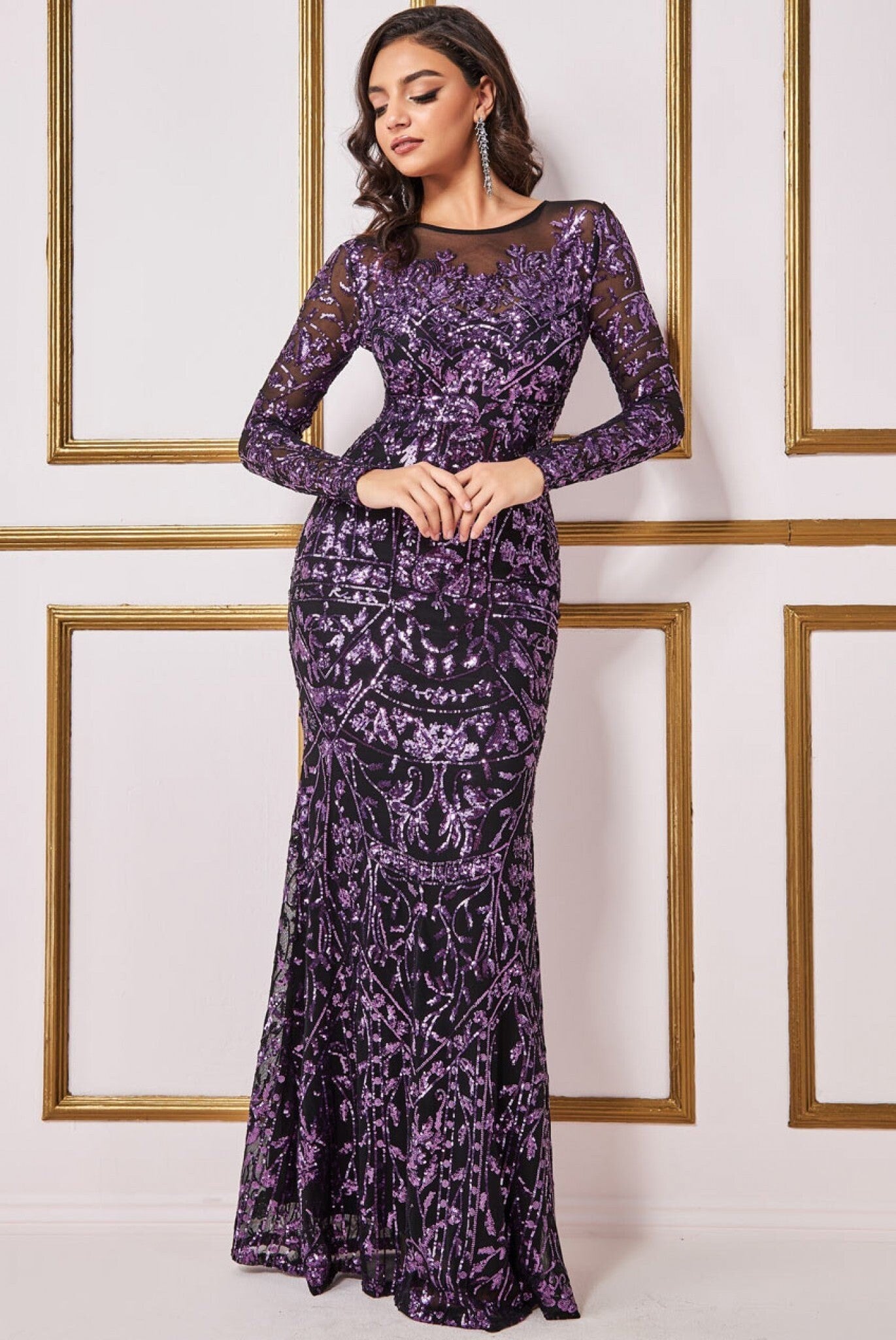 Sequin Mesh Embroidered Maxi Dress Purple Evening Dress - Etsy Finland