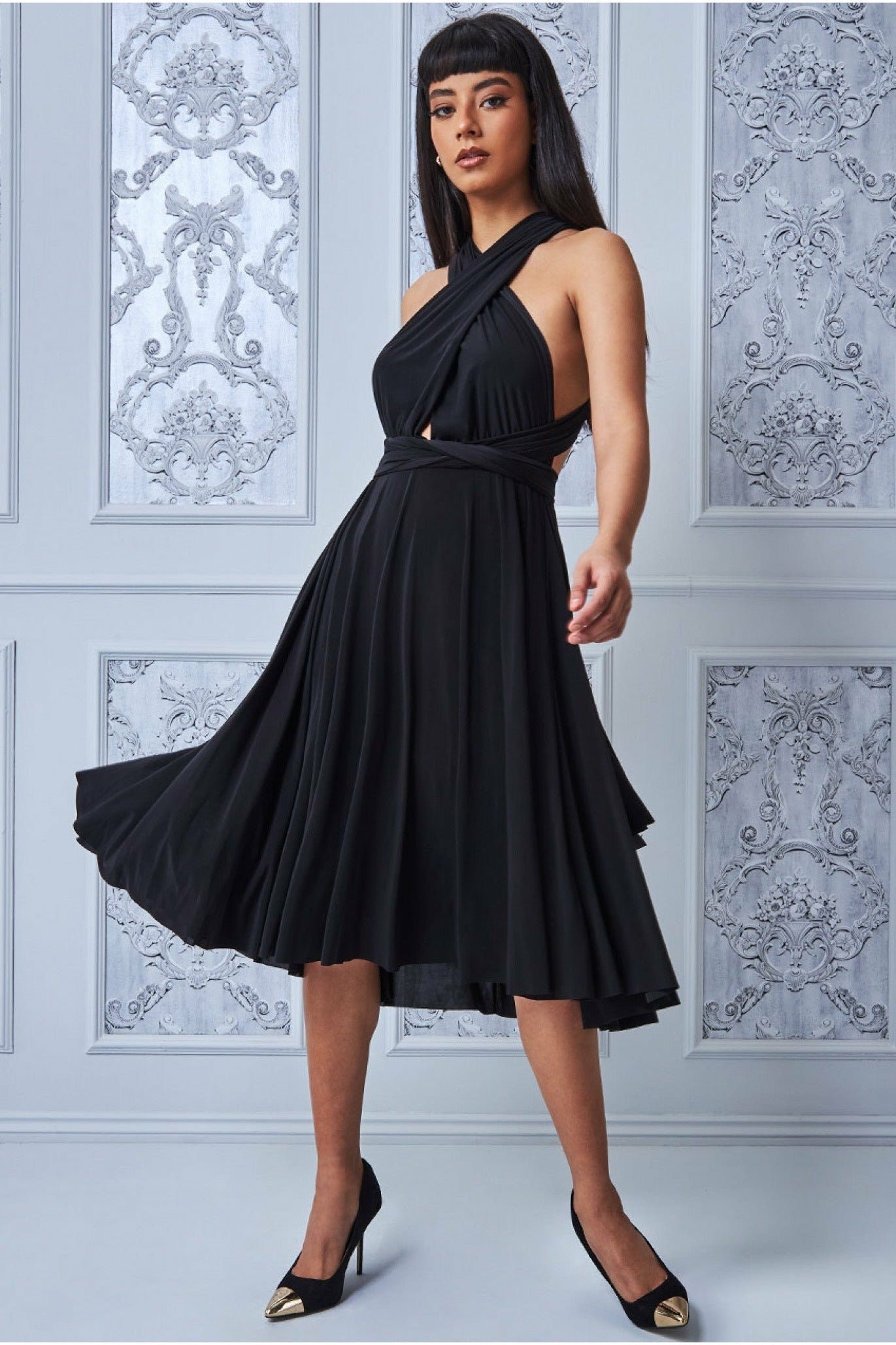 Multiway Open Back Midi Dress Black 