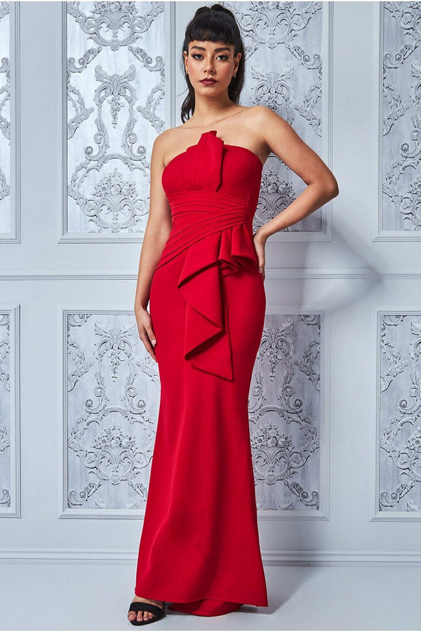 Fan Pleated Boobtube Maxi Dress Red 