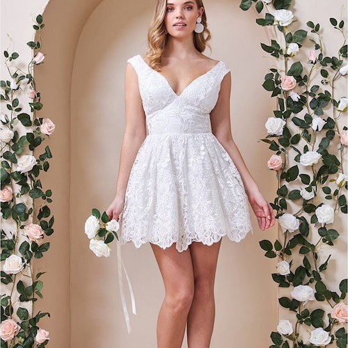 Lace Back Mini Skater Dress White Perfect Choice for Prom - Etsy Ireland