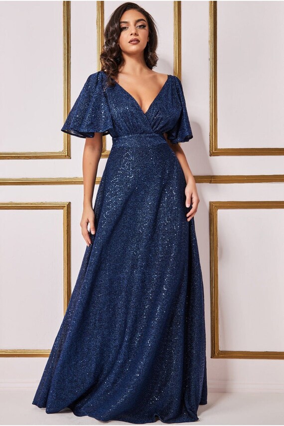 navy blue sequin dress