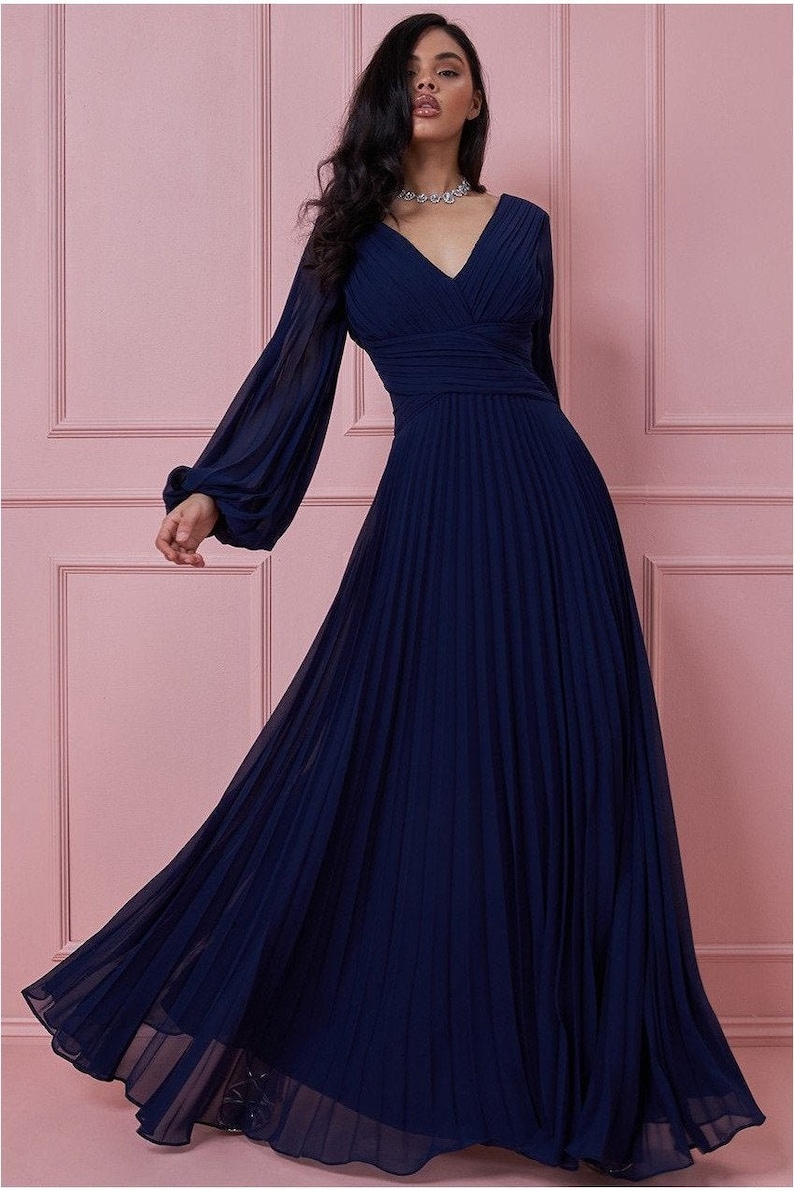 Balloon Sleeve Maxi Dress Navy Evening dress Party dress image 1