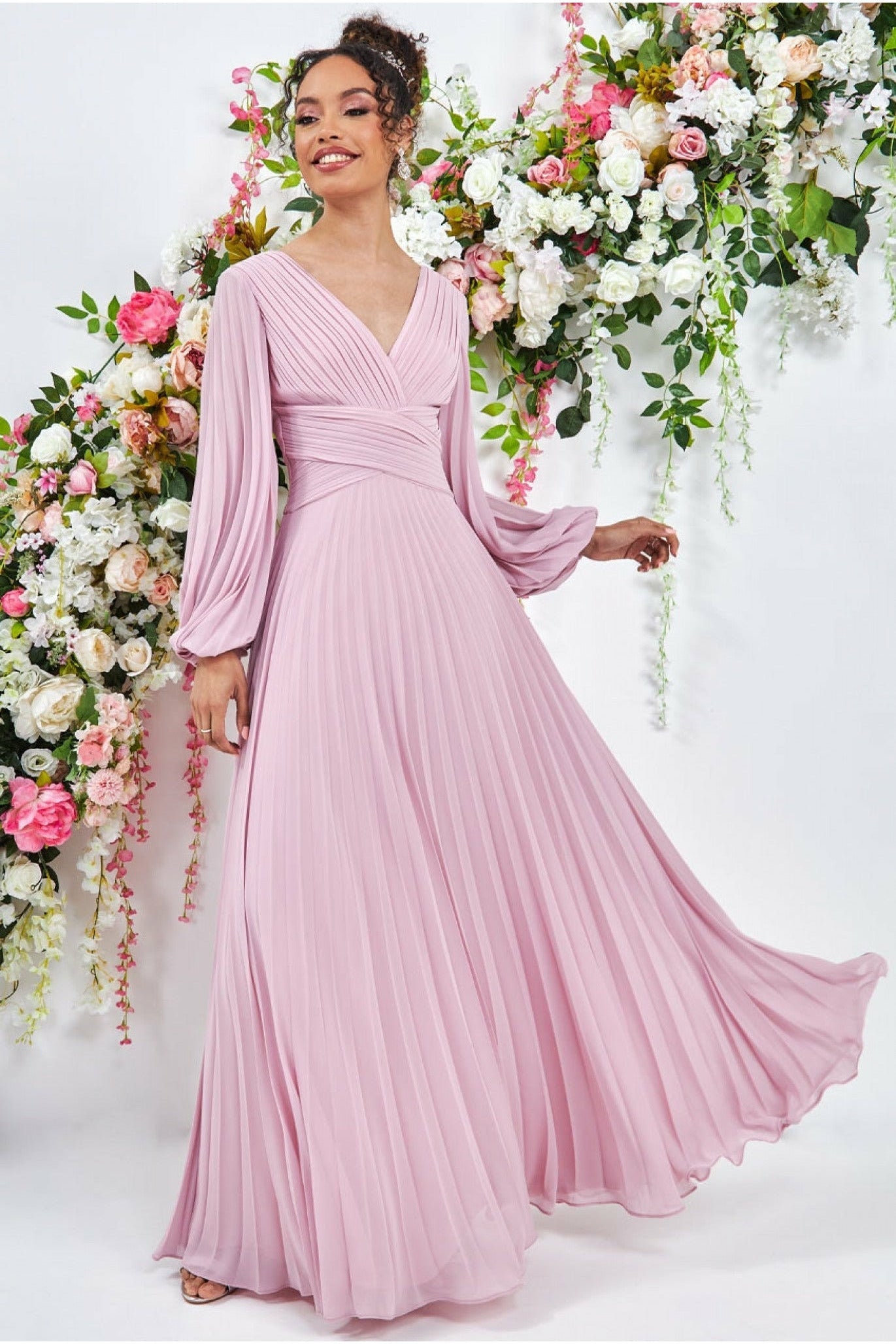 Balloon Sleeve Maxi Dress Blush Prom 