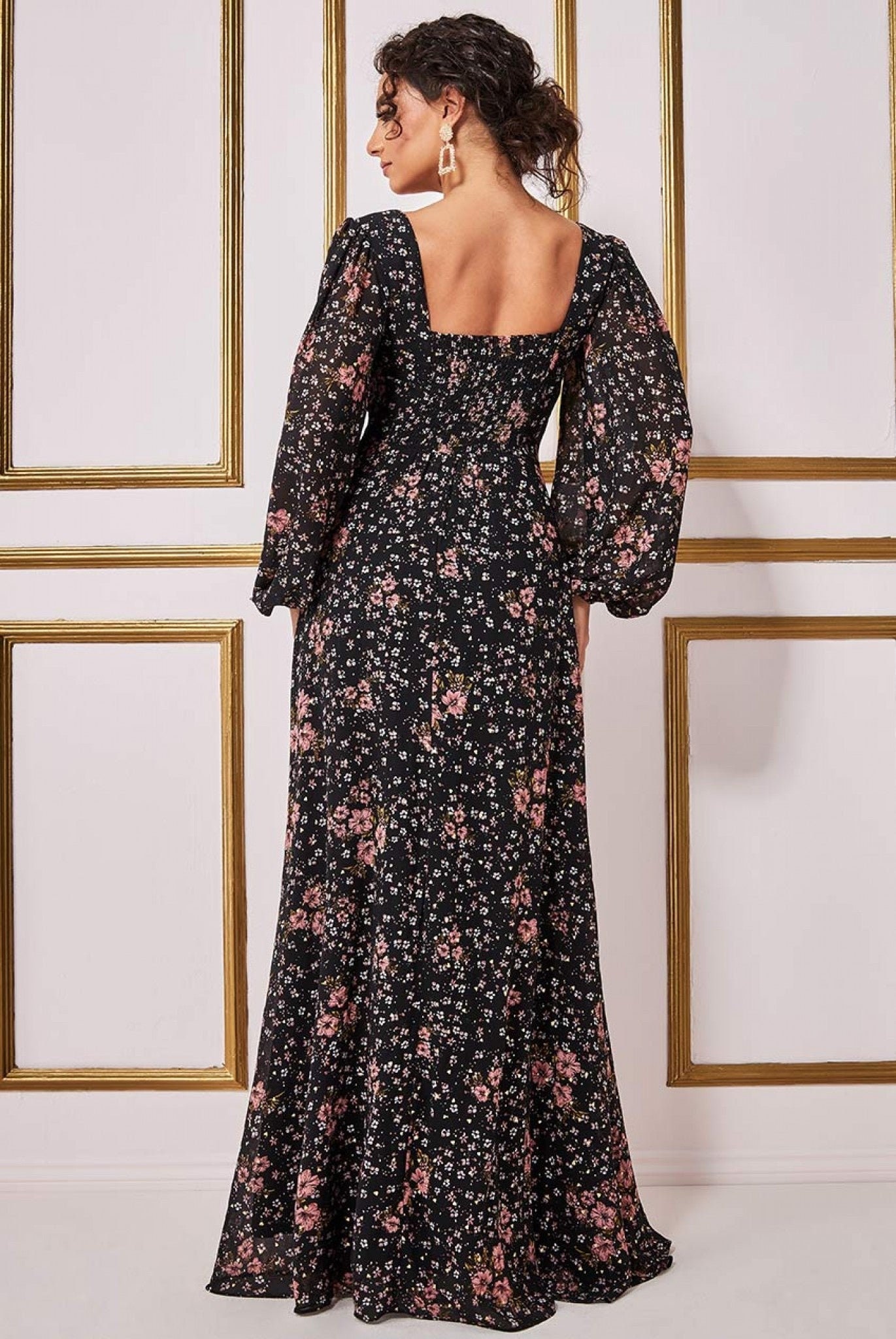 Goddiva floral sleeve maxi dress sale
