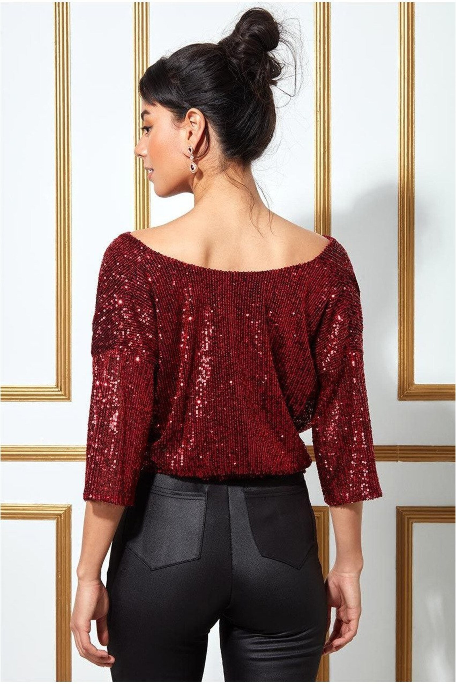 Sequined Cowl Neck Crop Top Red pull on style Party wear | Etsy