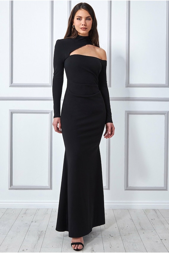 Cutout Scuba Crepe Maxi Dress Black 