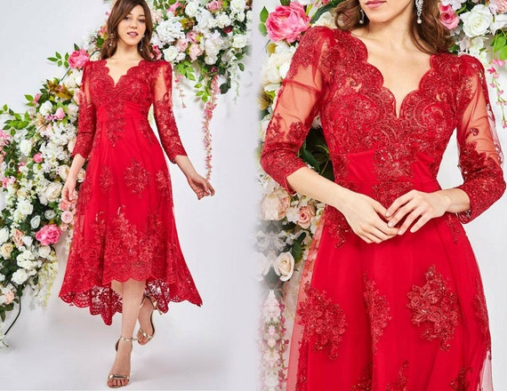 dresses for wedding guest red