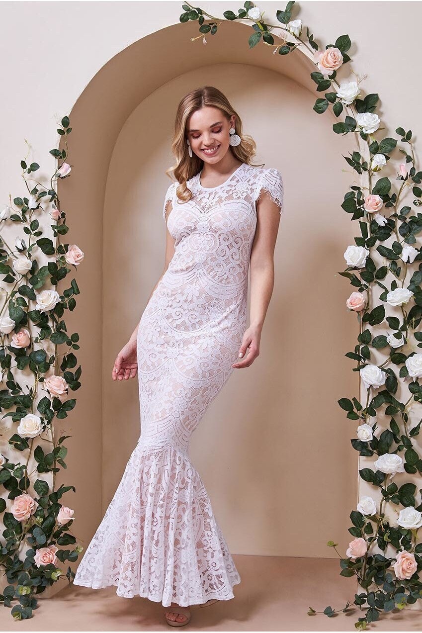 Lace Cap Sleeve Maxi Wedding Dress 