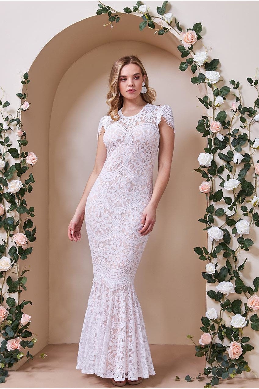 Lace Cap Sleeve Maxi Wedding Dress 