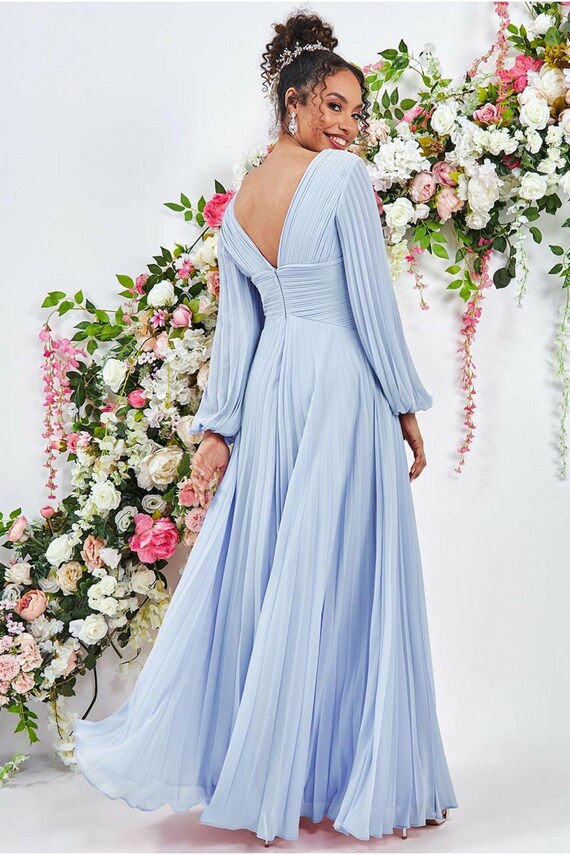 Balloon Sleeve Maxi Dress Dusky Blue 