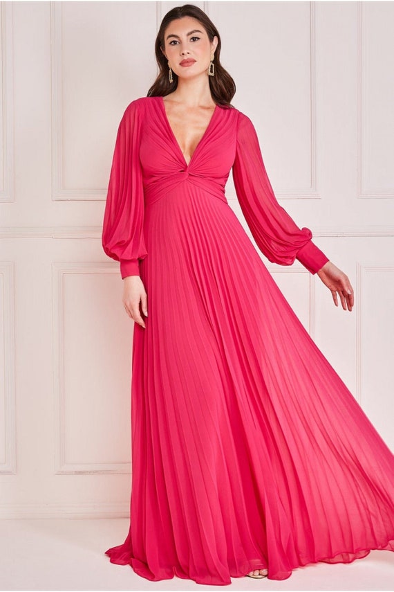 V-neck Pleated Chiffon Maxi Empire Dresses Jade