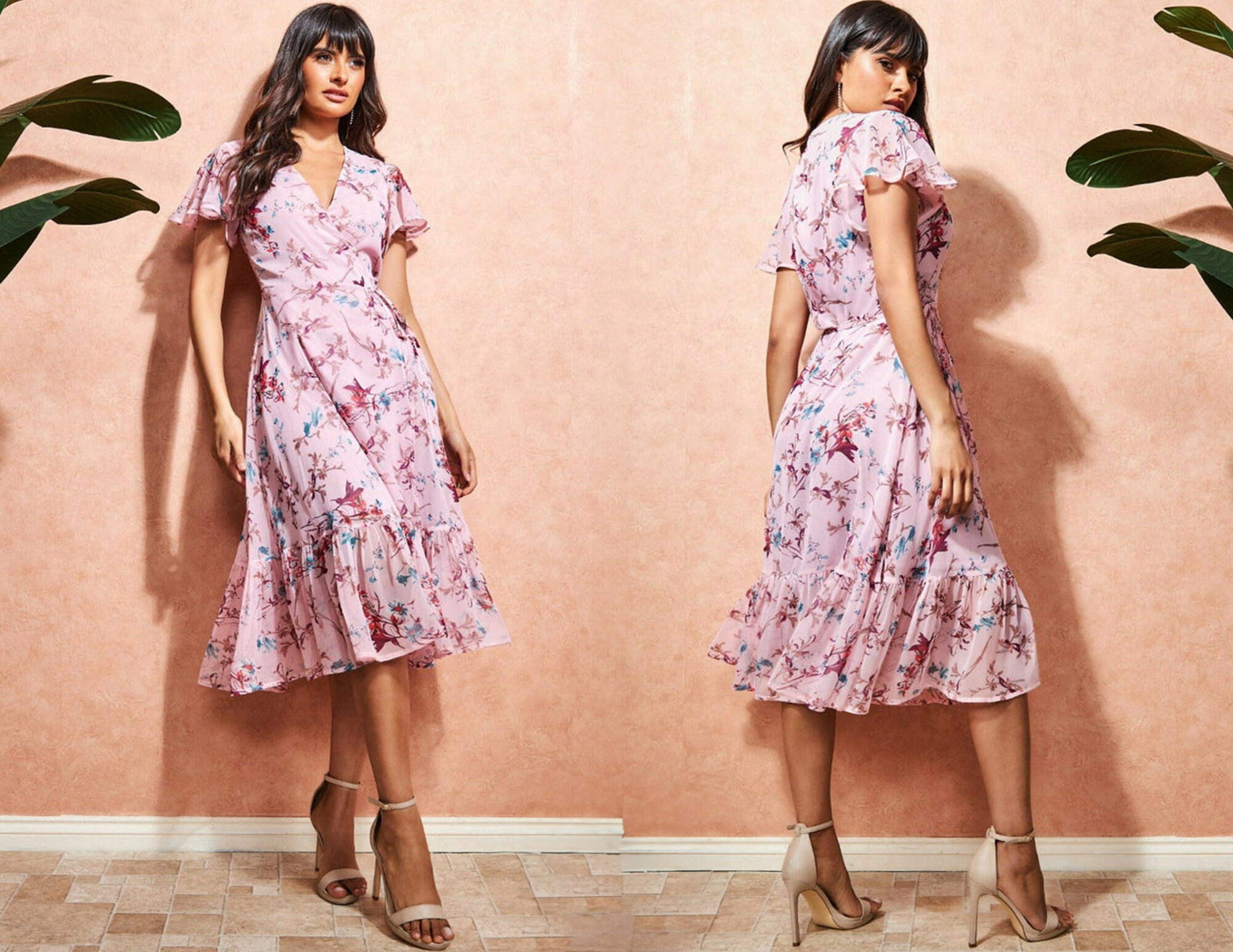 Peach pie top midi dress