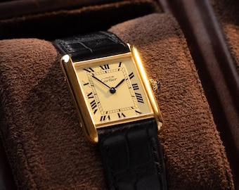 Vintage Must De Cartier, Art Deco Tank, Lemon Dial, Roman Numerals