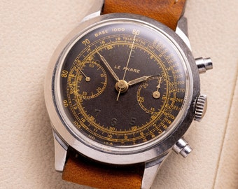 Reloj raro Le Phare Cronógrafo, caja Spillman, esfera dorada, reloj premium suizo vintage, reloj militar, reloj antiguo, regalo para él