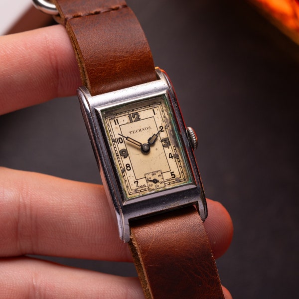 Rare watch Vintage Technos Tank, Art Deco 1940s, Cartier Style, Mechanical Vintage Swiss Watch, Square watch, Watch Antique, Unisex watch