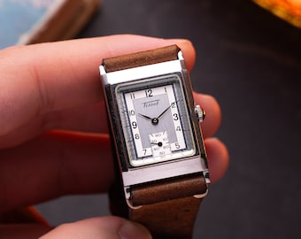 Tissot Art Deco Tank horloge, Tissot Heritage, Quartz, Zwitsers horloge, Retro horloge, Origineel horloge, Cadeau voor mannen, Cadeau voor hem, Leren band