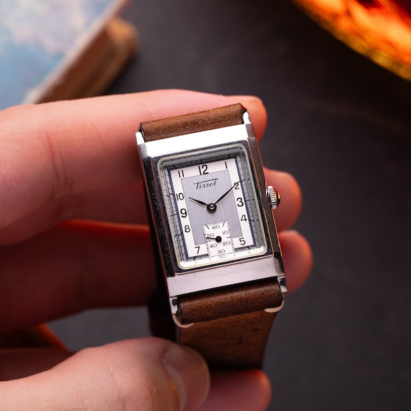 Tissot Art Deco Tank horloge, Tissot Heritage, Quartz, Zwitsers horloge, Retro horloge, Origineel horloge, Cadeau voor mannen, Cadeau voor hem, Leren band