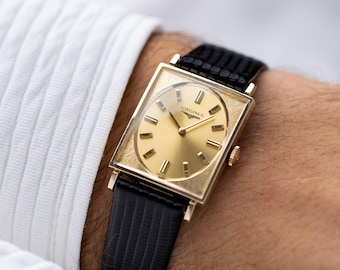 Reloj vintage Longines Gold Medal Tank, caja bañada en oro de 10 quilates, fabricado en Suiza.