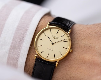 Vintage Longines Swiss Watch, Quartz Movement, Champagne Dial from 1970's, Mens gold watch, Gift for him, Present idea, Collectible