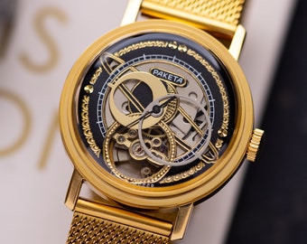 Vintage Raketa Kopernik Skeleton Armbanduhr, Edelstahl, Handgemachte Armband